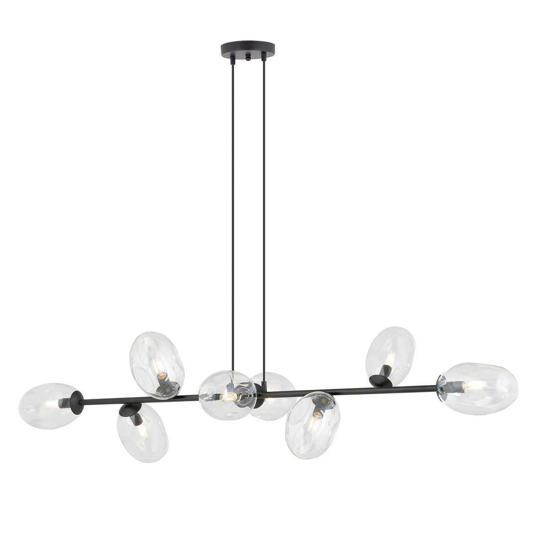 Pandora 8-light pendant, black, transparent glass