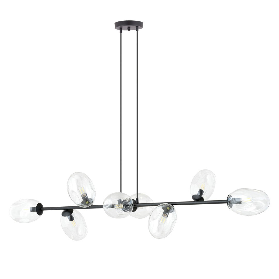 Pandora 8-light pendant, black, transparent glass