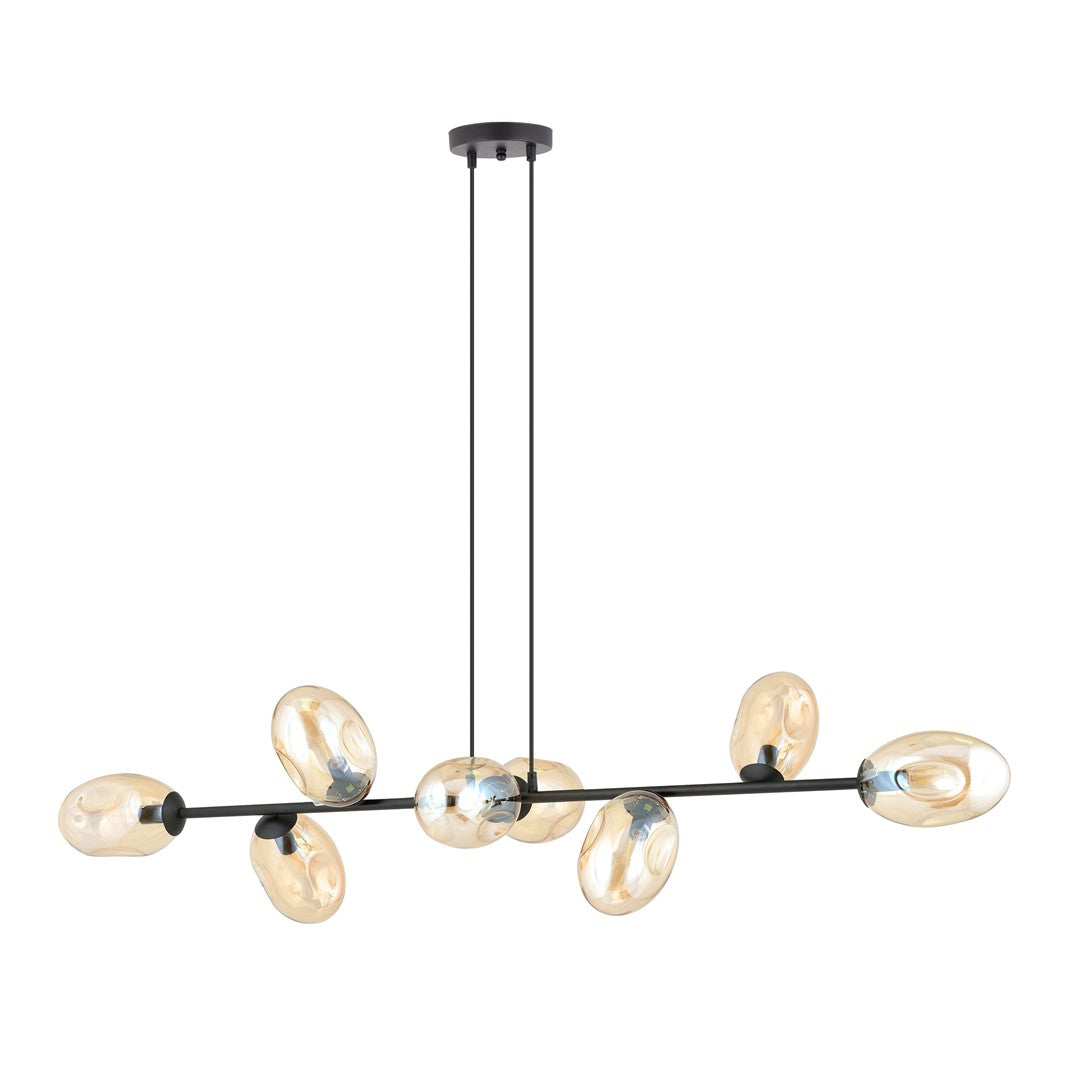 Pandora 8-light pendant, black, amber glass