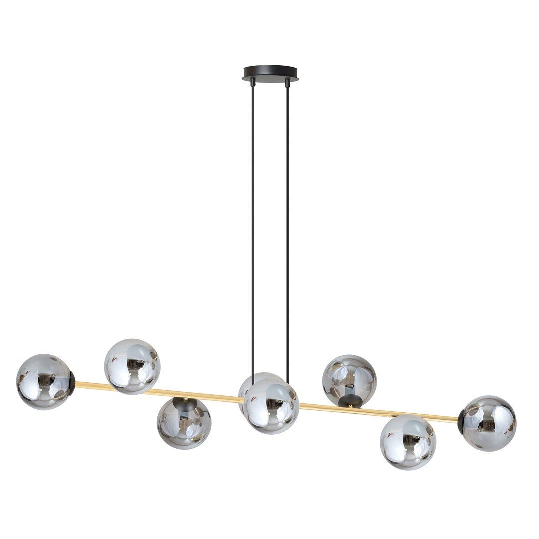Gravity 8-light pendant, black, graphite glass