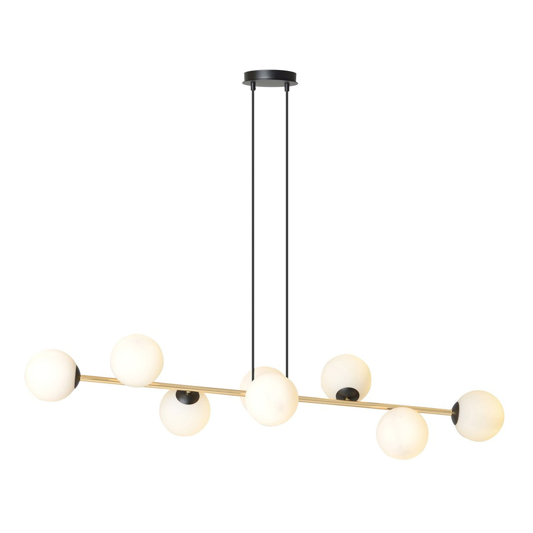 Gravity 8-light pendant, black, opal glass