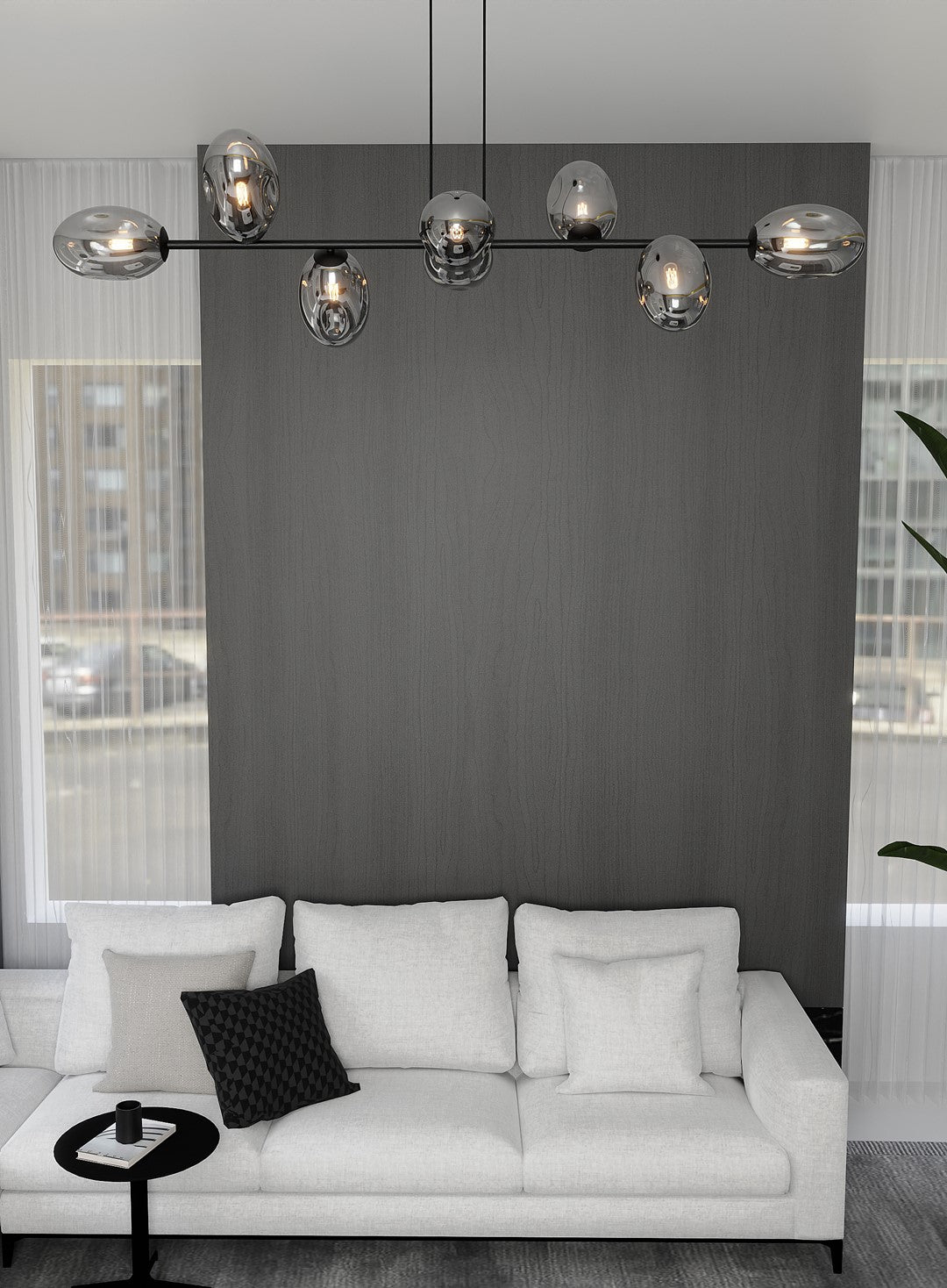 Pandora 8-light pendant, black, graphite glass