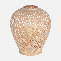 Woven bamboo bedside lamp, dimmed lighting for a cozy bedroom | Maze