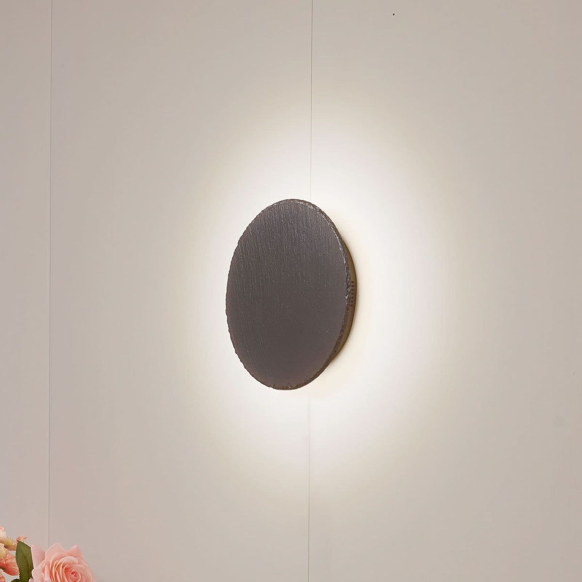Applique murale LED Peetu en pierre, gris et noir, Ø 25 cm