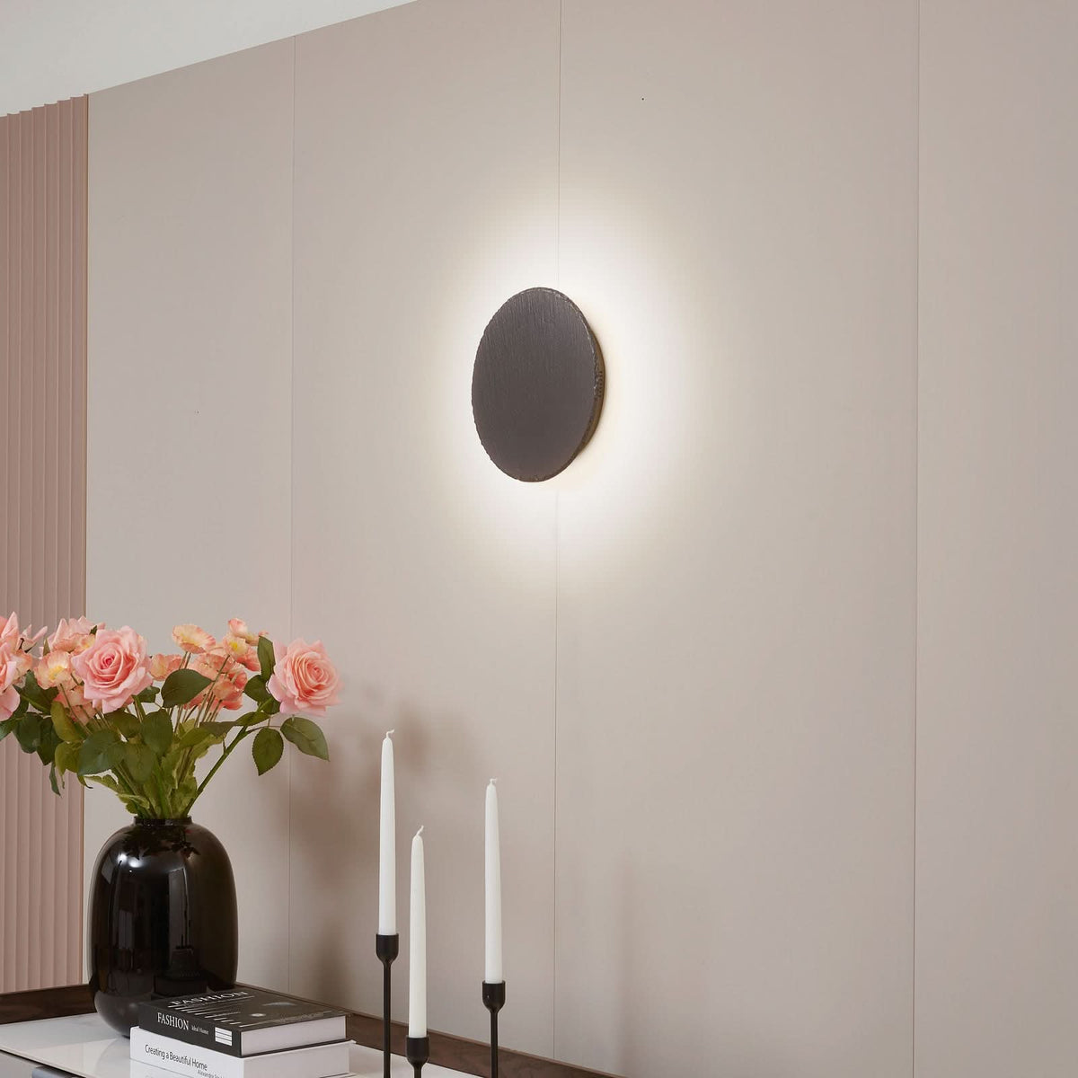 Applique murale LED Peetu en pierre, gris et noir, Ø 25 cm