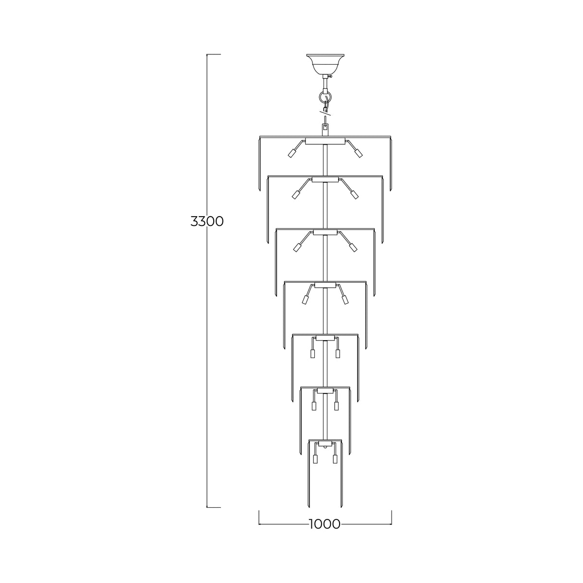 Suspension Luxe chromée, verre, L 100 cm