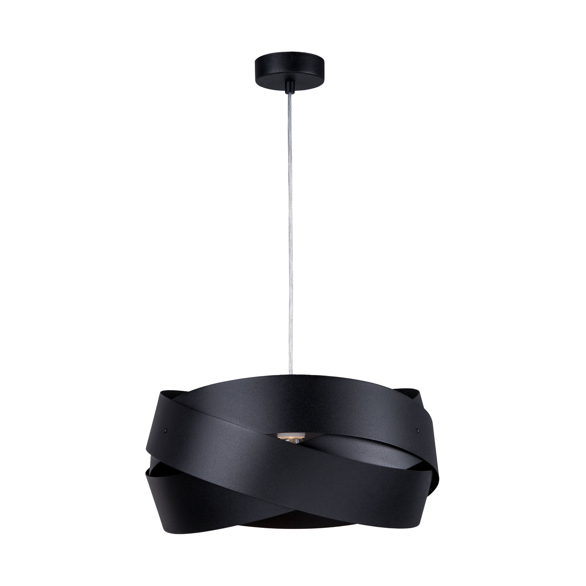 Vue d'ensemble du luminaire suspendu avec sa rosace et son câble réglable