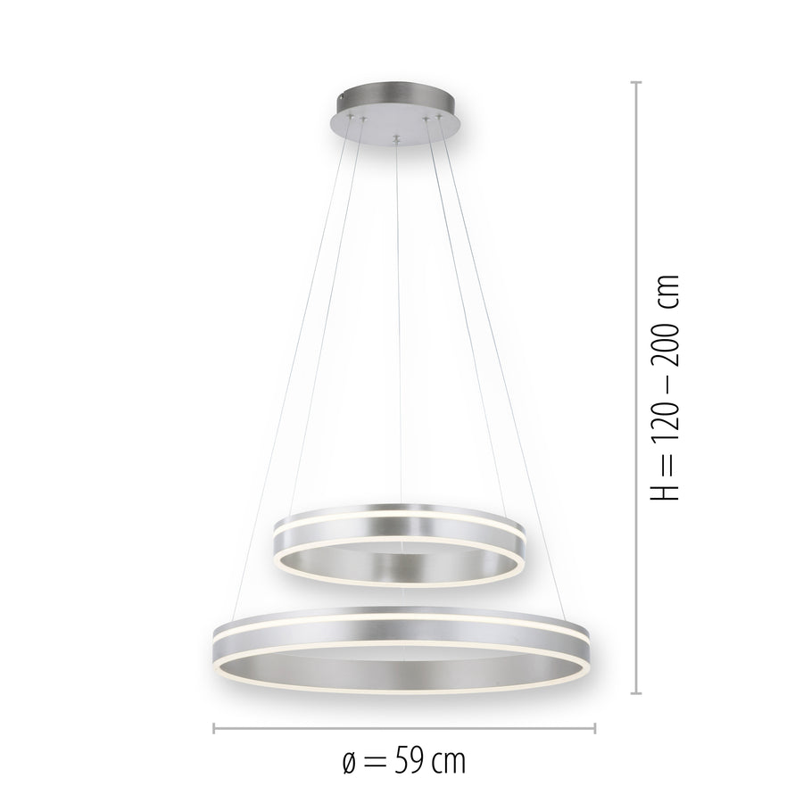 Suspension Q-Vito argentée, L 59 cm