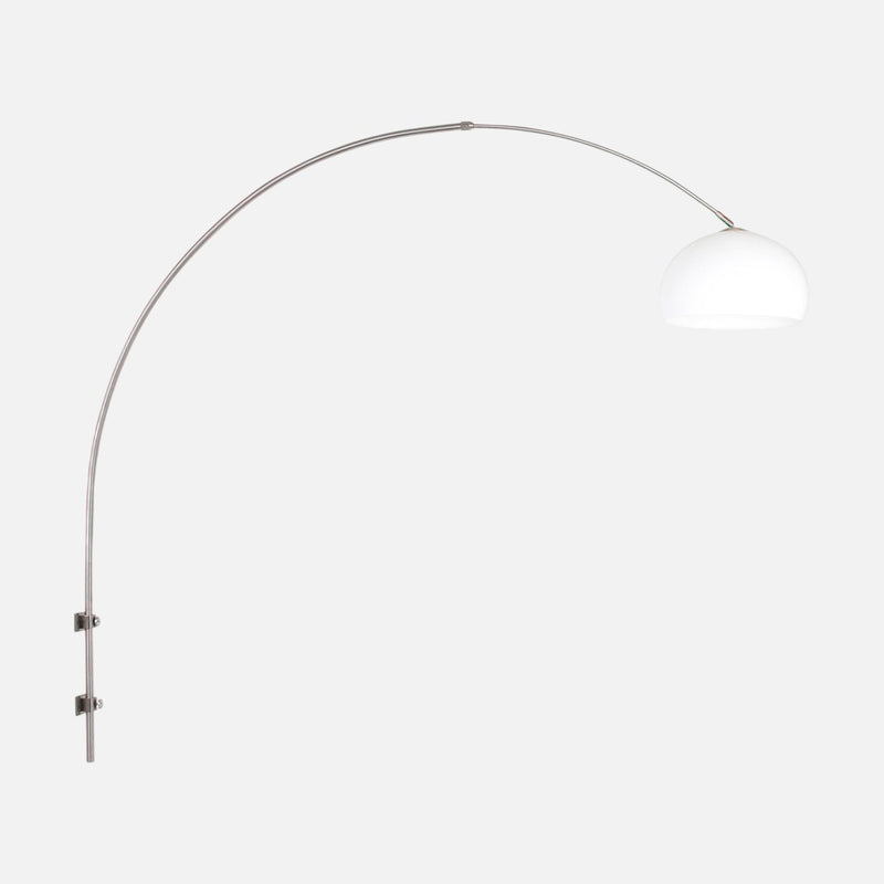 white globe wall lamp, large adjustable steel arc | Sparkled Light