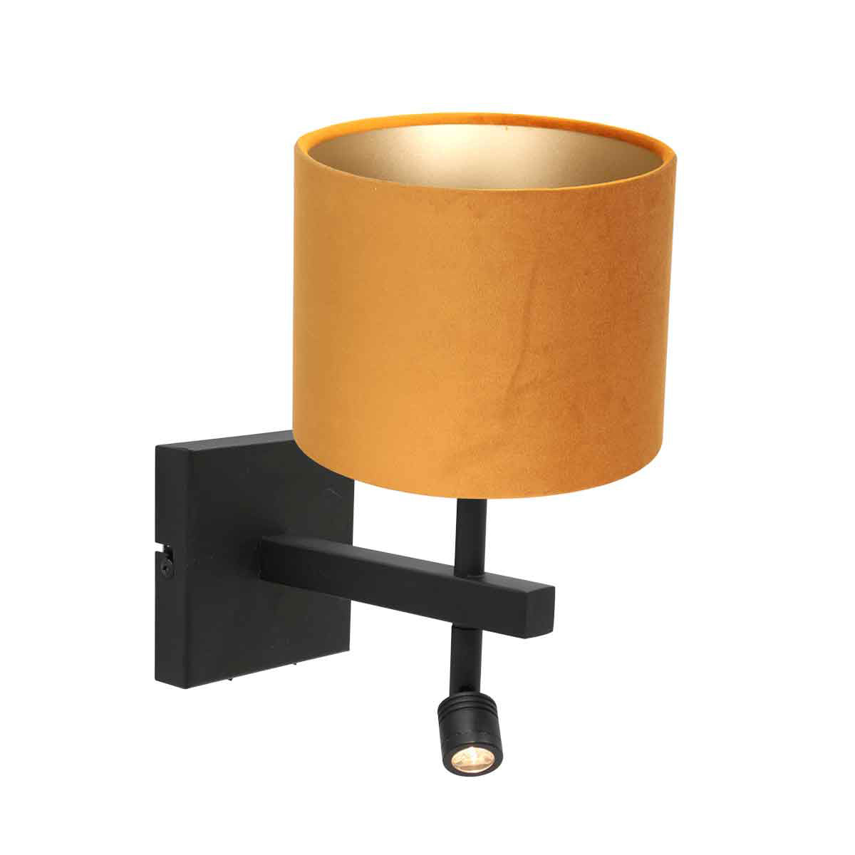 Stang 8207ZW black wall lamp with reading light and gold velvet lampshade