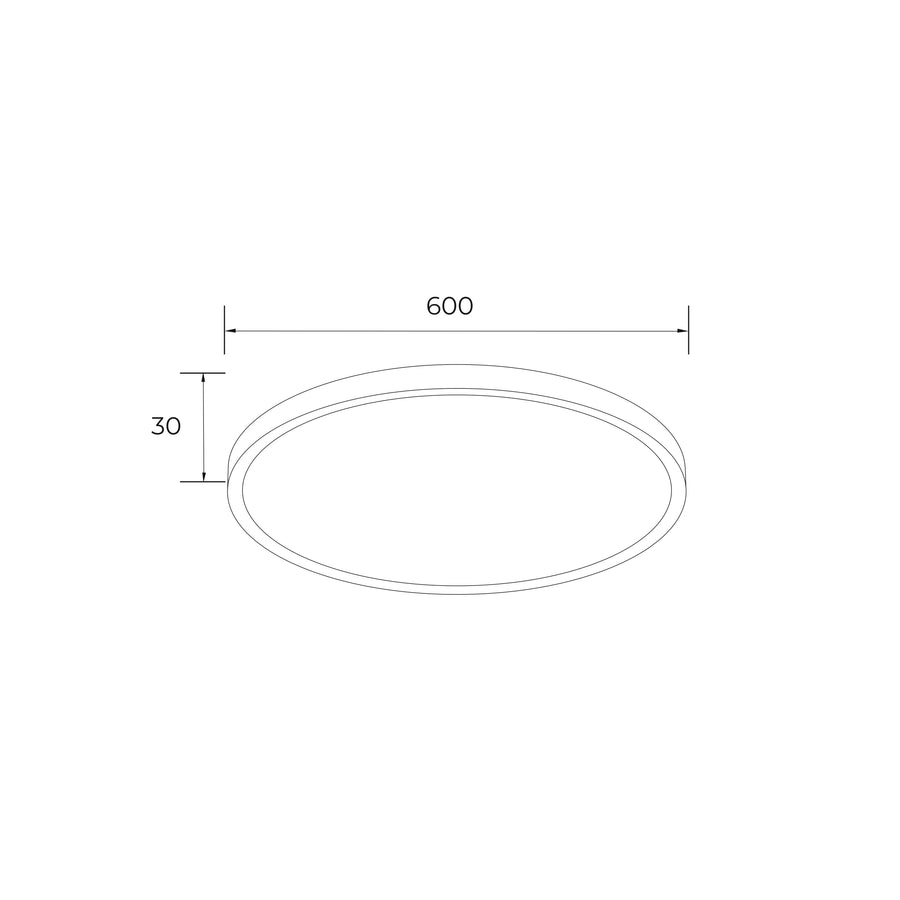 Schéma de dimensions coté indiquant 600 mm de diamètre et 30 mm d'épaisseur