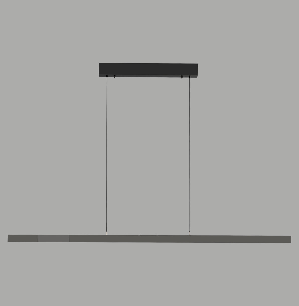 Suspension linéaire anthracite vue de face, longue barre et deux câbles