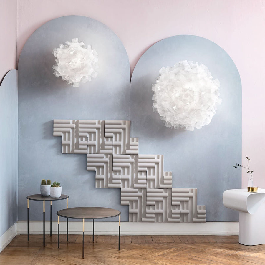 Applique murale Clizia Pixel en cristal, blanc, 2 lumières, Ø 32 cm