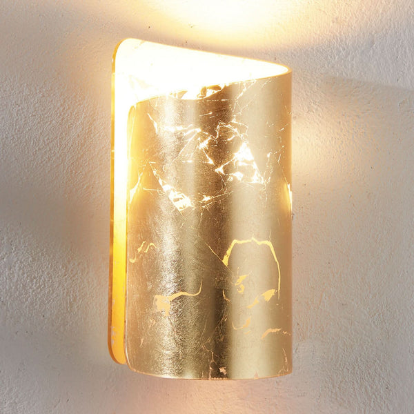 Applique murale Papiro en verre, doré, hauteur 25 cm