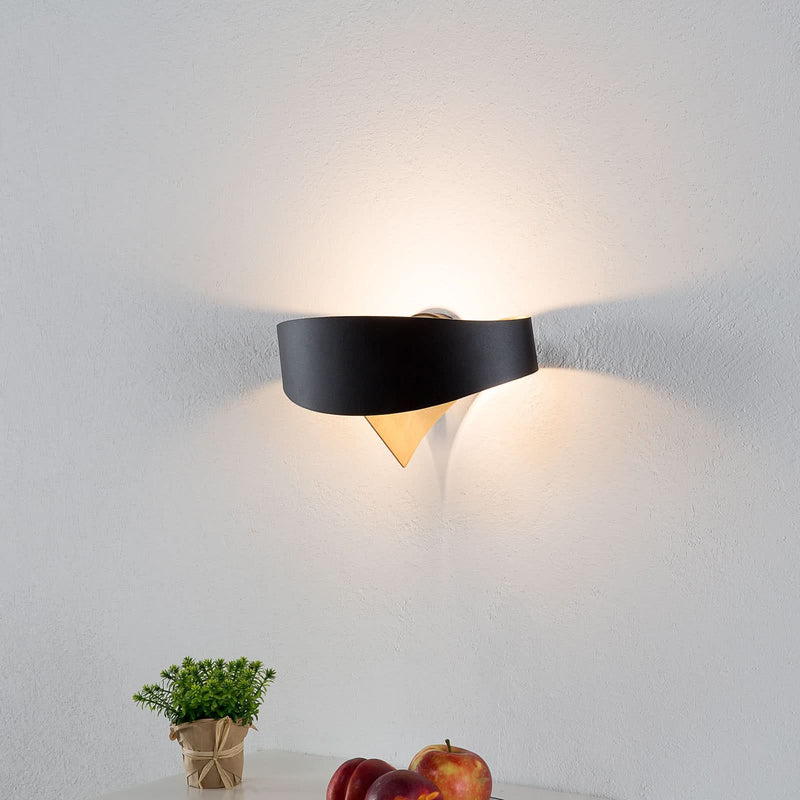 Applique murale LED en acier, noir et or, hauteur 16 cm