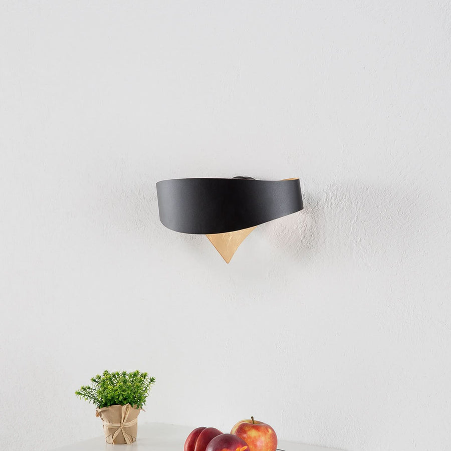 Applique murale LED en acier, noir et or, hauteur 16 cm