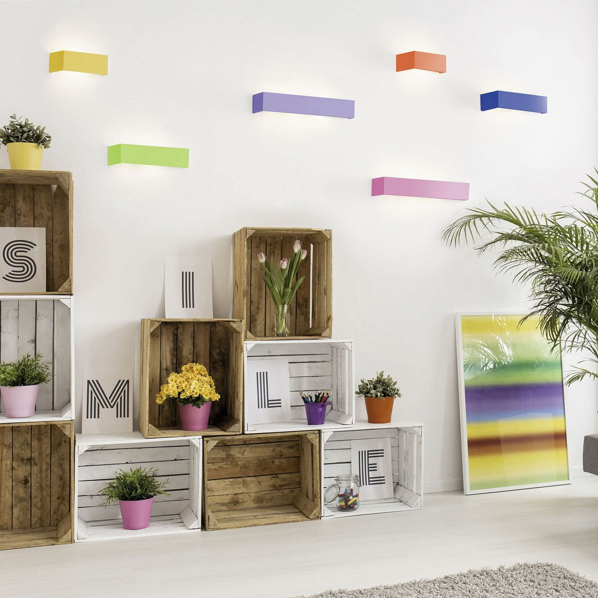 Applique murale Teos en plâtre, blanc, 2 lumières, hauteur 7,5 cm