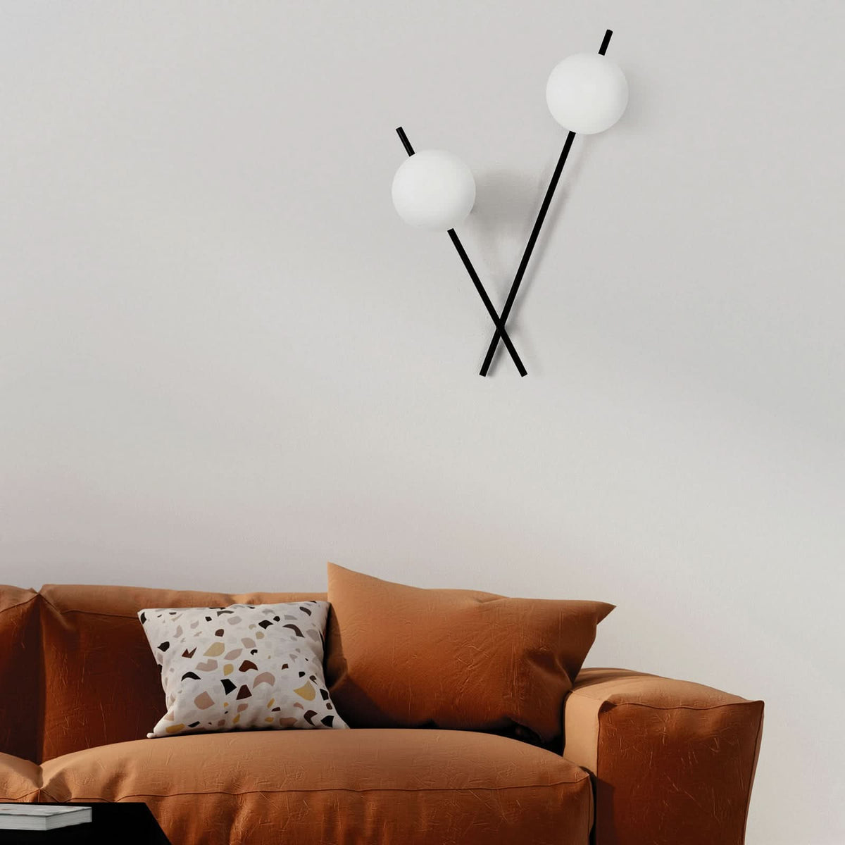 Applique murale Mikado en verre, noir et blanc, 2 lumières, hauteur 65 cm