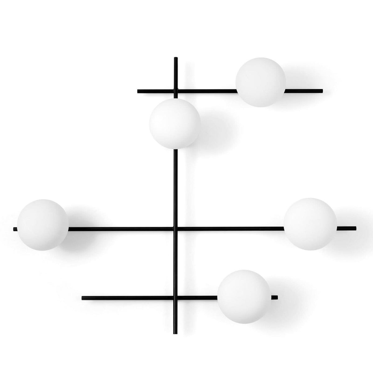 Applique murale Mikado en verre, noir et blanc, 5 lumières, hauteur 120 cm