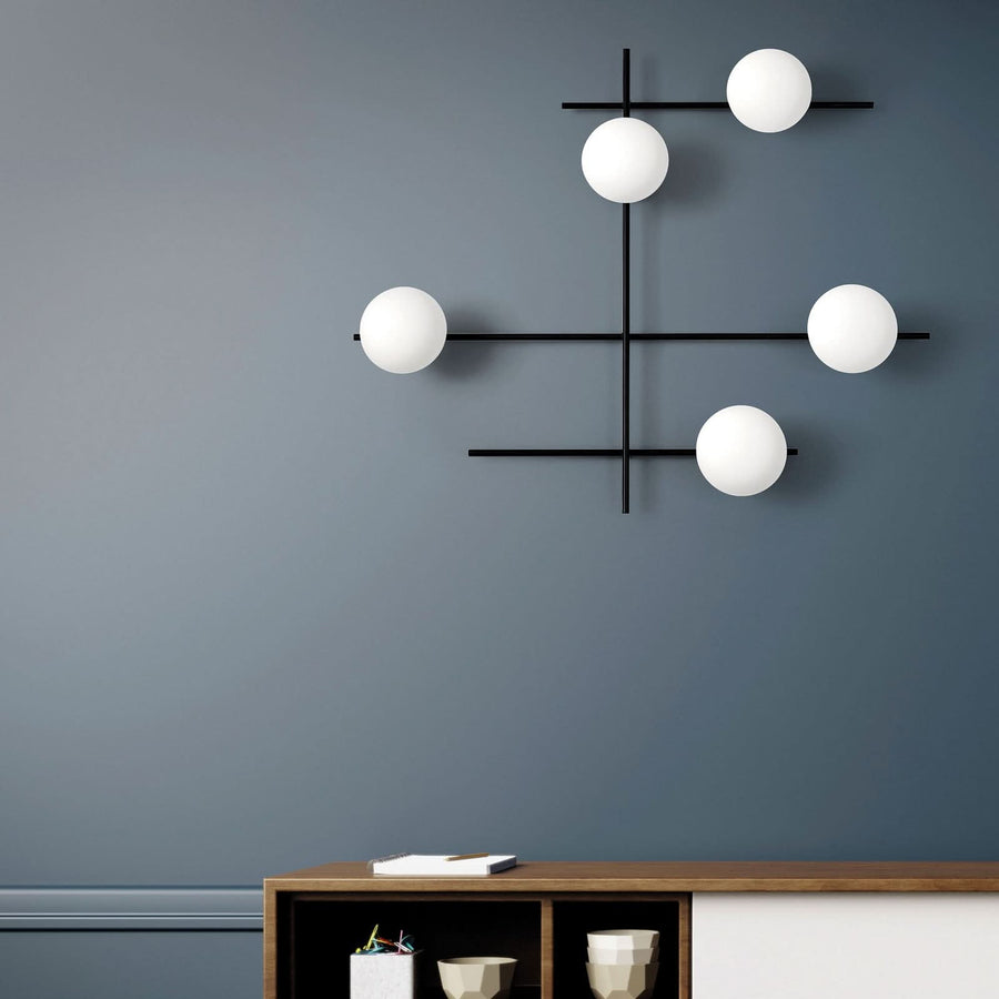 Applique murale Mikado en verre, noir et blanc, 5 lumières, hauteur 120 cm