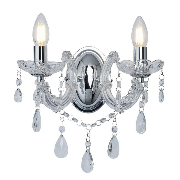 Applique murale Marie Therese en verre, chrome et transparent, 2 lumières, hauteur 20 cm