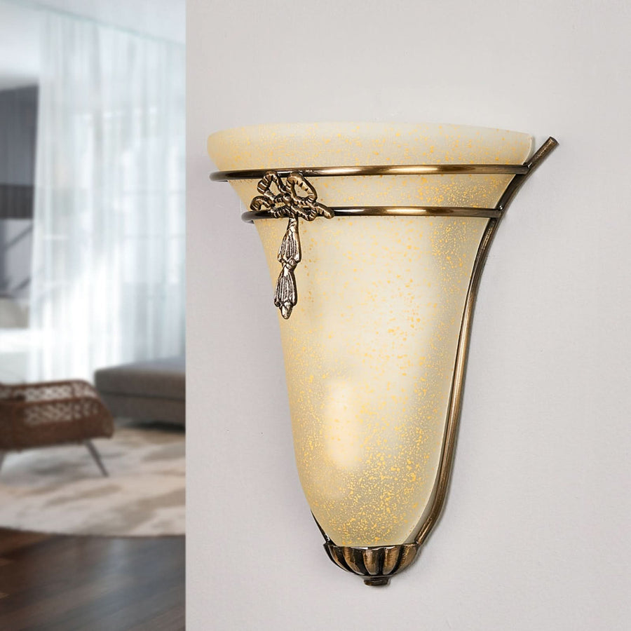 Applique murale Ascana en verre, bronze et crème, hauteur 28 cm
