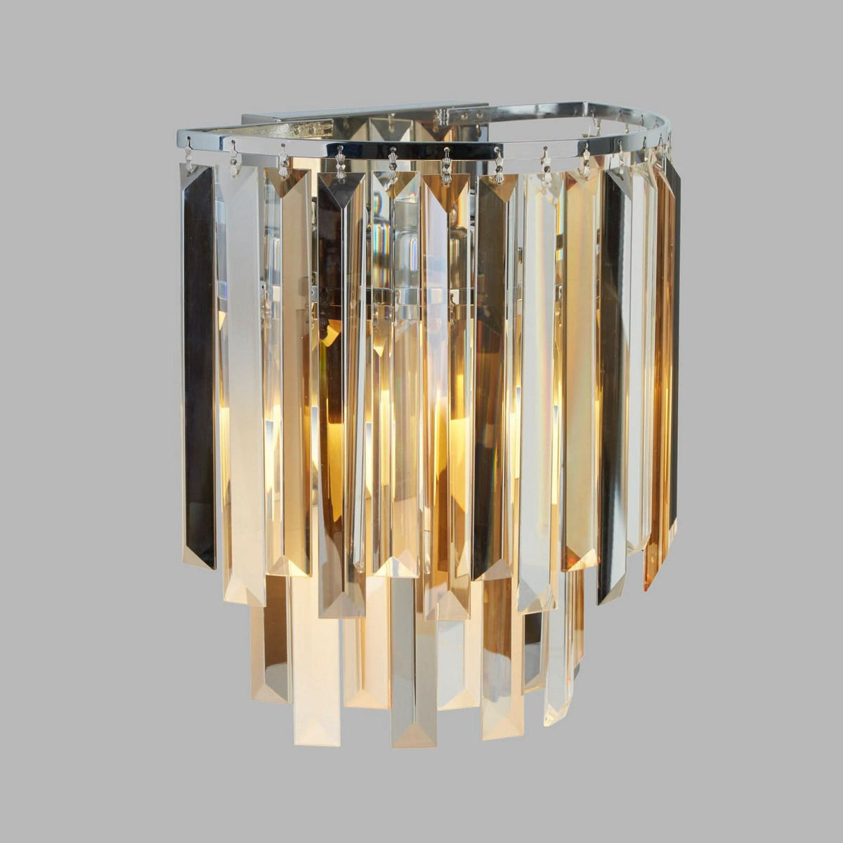 Applique murale Clarissa en cristal, chrome et gris fumé, hauteur 28 cm