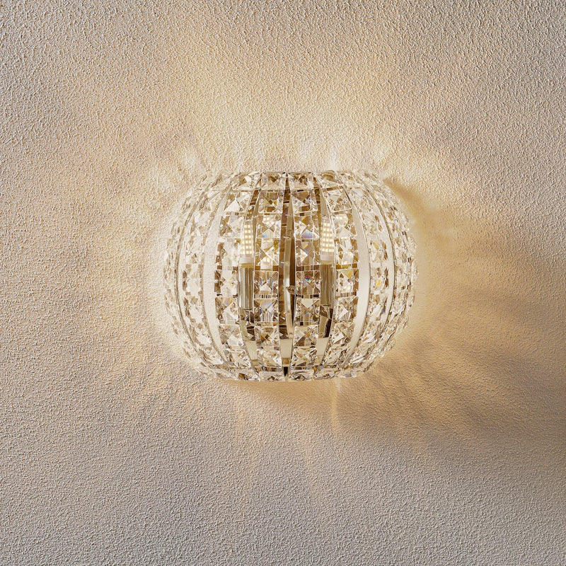 Applique murale Diamond en cristal, chrome et transparent, 2 lumières, hauteur 13 cm