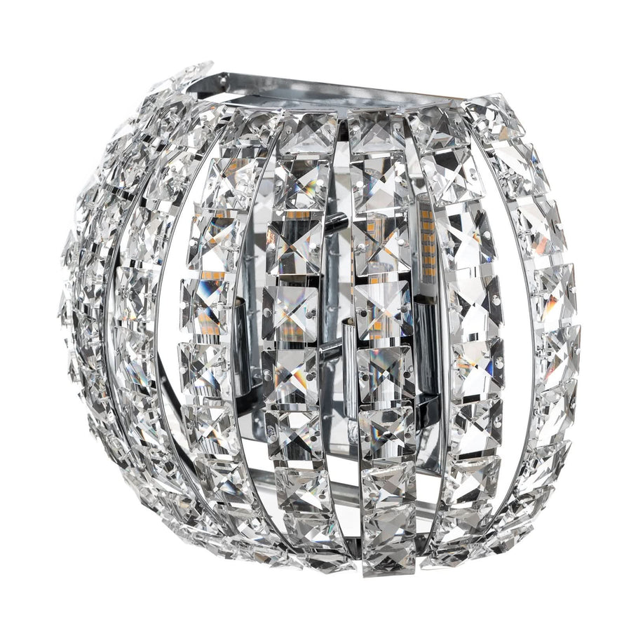 Applique murale Diamond en cristal, chrome et transparent, 2 lumières, hauteur 13 cm