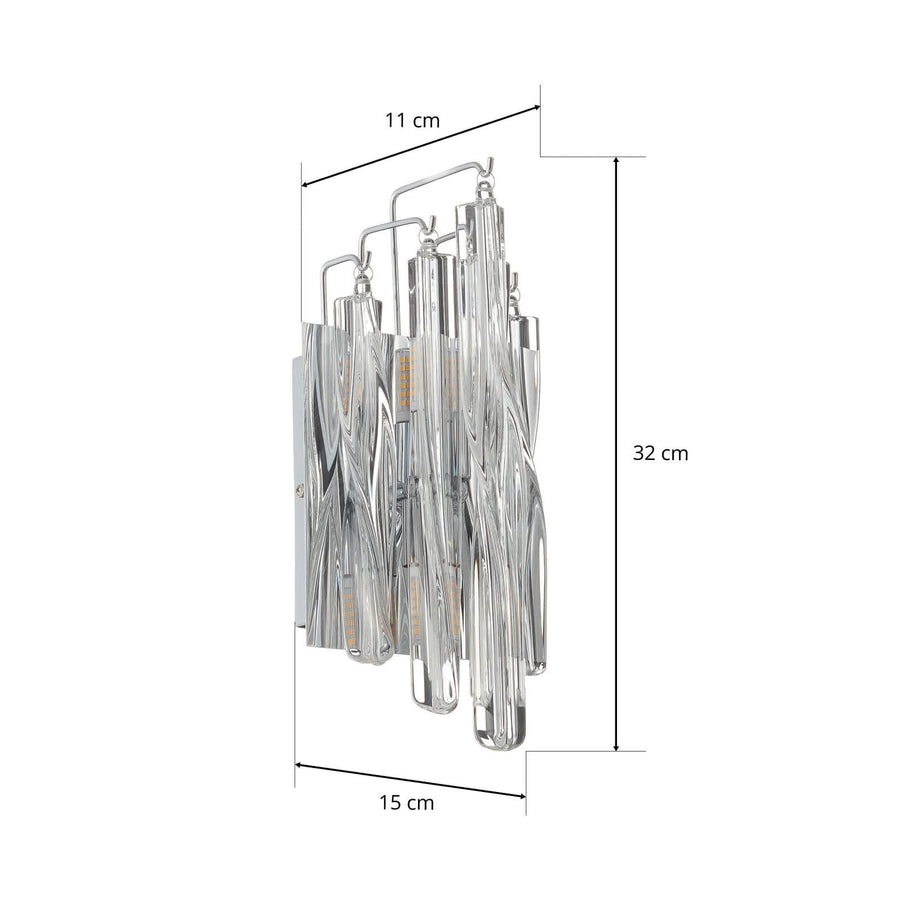 Applique murale Manacor en verre, transparent et chromé, 2 lumières, hauteur 32 cm