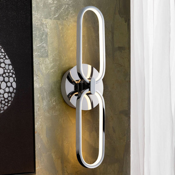 Applique murale LED Colette en aluminium, chrome et blanc, hauteur 48 cm