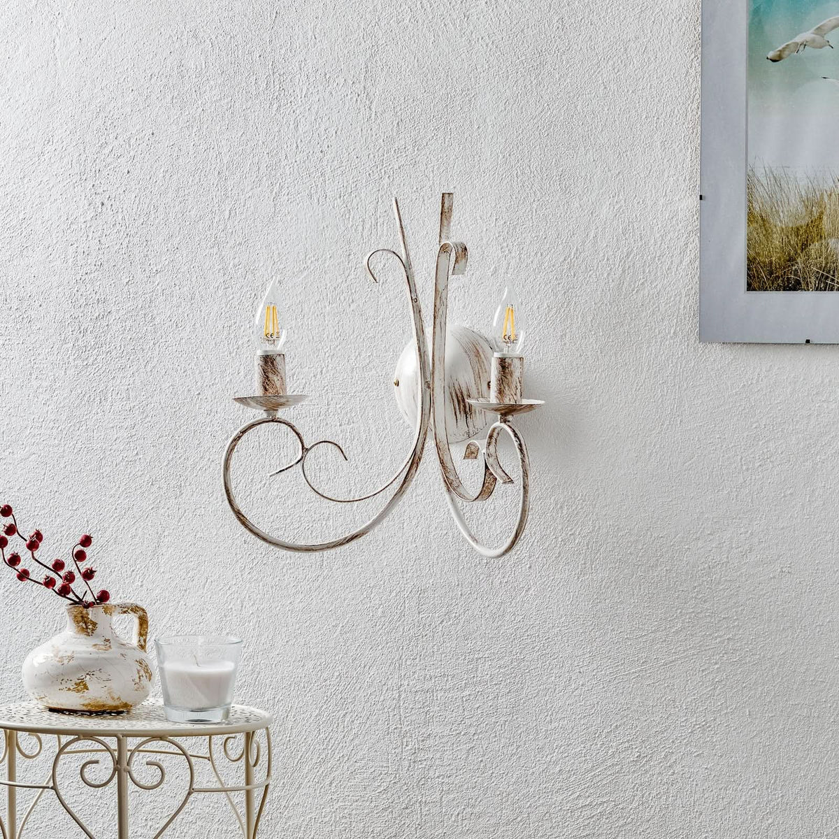 Applique murale Pompei en métal, blanc, 2 lumières, hauteur 40 cm