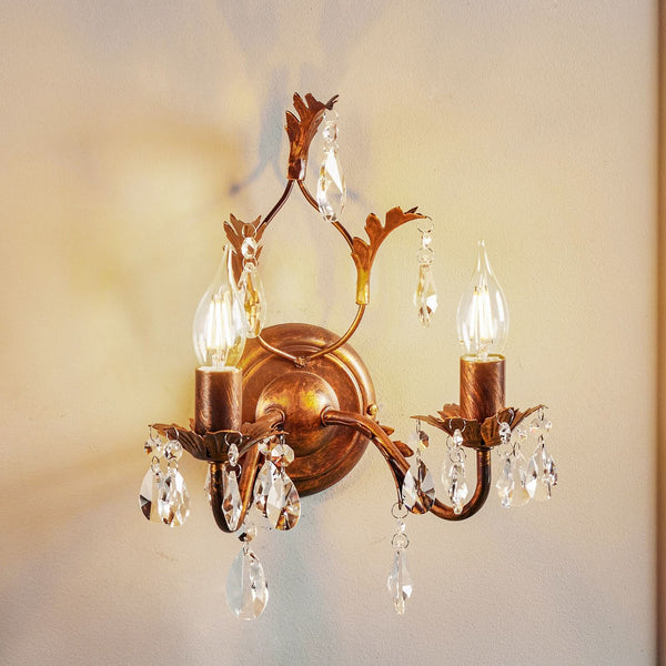 Applique murale Teresa en cristal, bronze et transparent, 2 lumières, hauteur 30 cm