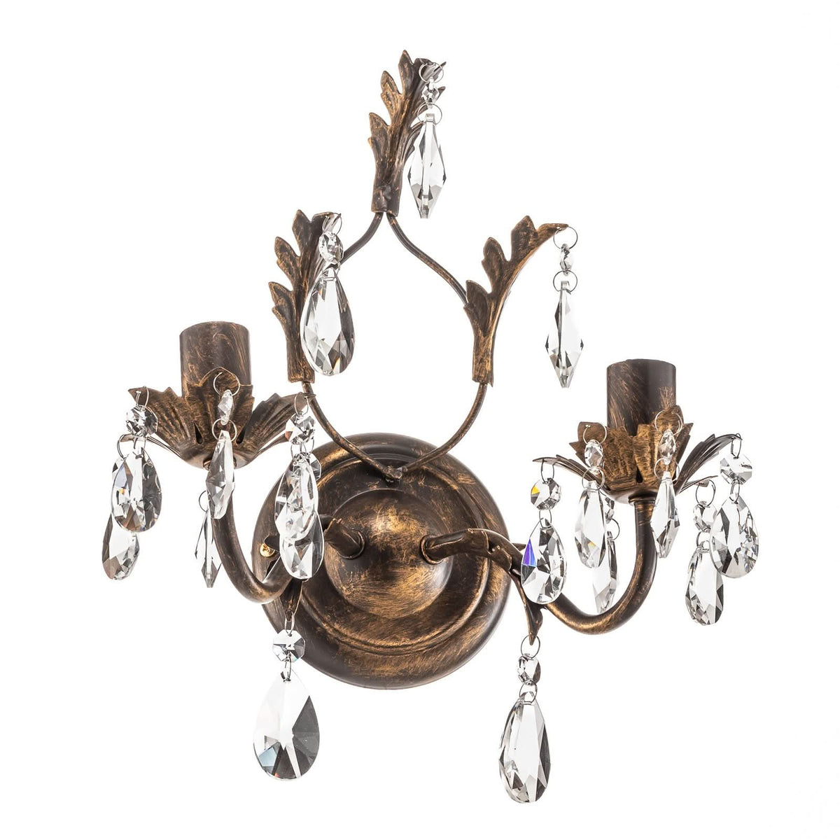 Applique murale Teresa en cristal, bronze et transparent, 2 lumières, hauteur 30 cm