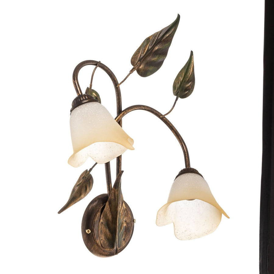 Applique murale Miranda en verre, bronze et vert, 2 lumières, hauteur 48 cm