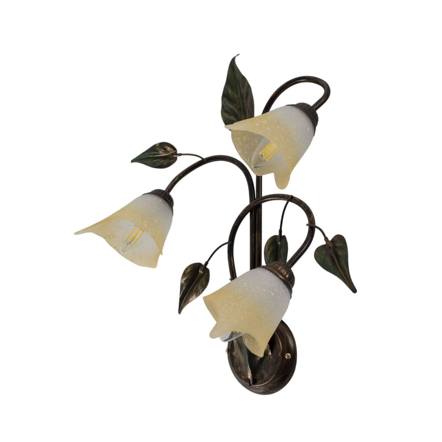 Applique murale Miranda en verre, bronze et vert, 3 lumières, hauteur 58 cm
