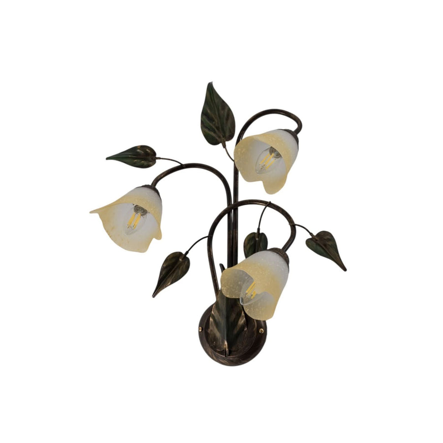 Applique murale Miranda en verre, bronze et vert, 3 lumières, hauteur 58 cm