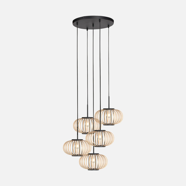 Bamboo cluster pendant light, 5 openwork globes in a cascade Ø 50 cm | Java