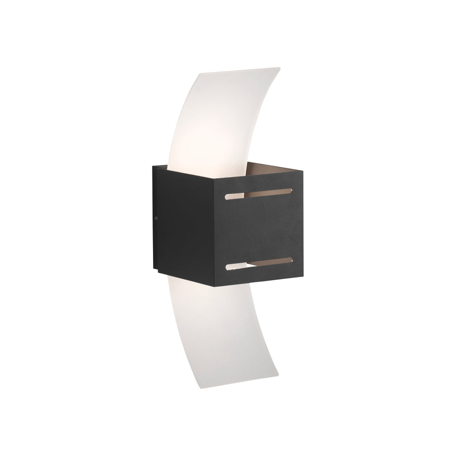 Produit sur fond blanc, applique murale noire et deux volets lumineux incurvés