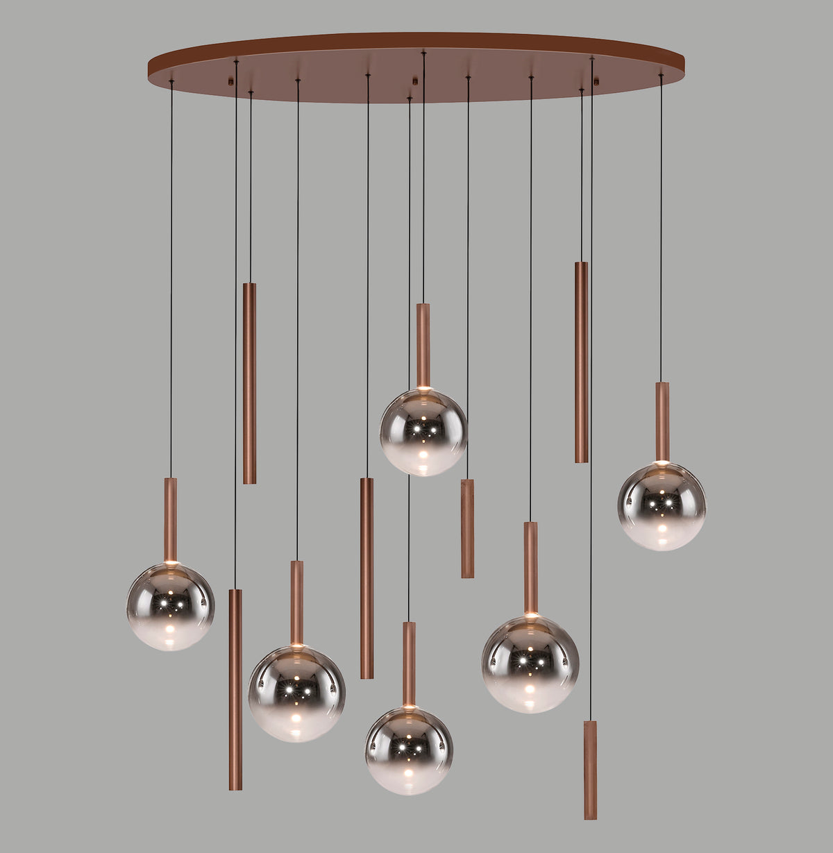 Vue de face de la suspension complète sur fond gris neutre