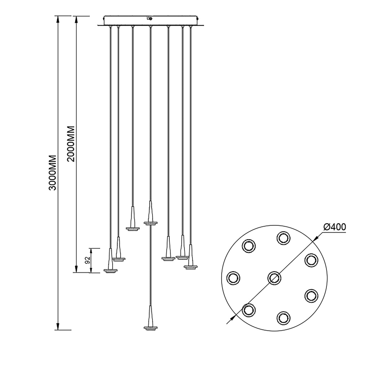 Suspension LED Andromeda dorée, rond, Ø 40 cm