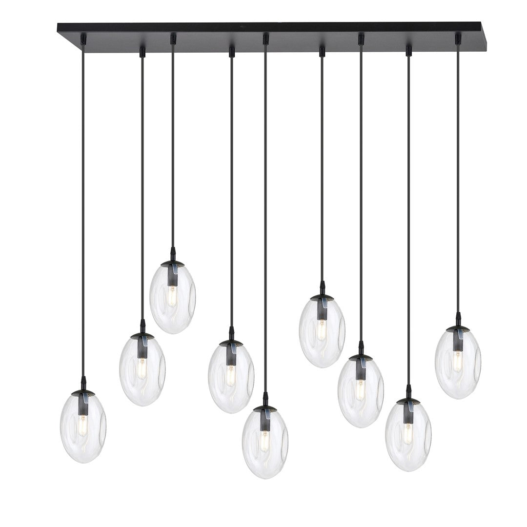 Astral 9-light pendant, black, transparent glass