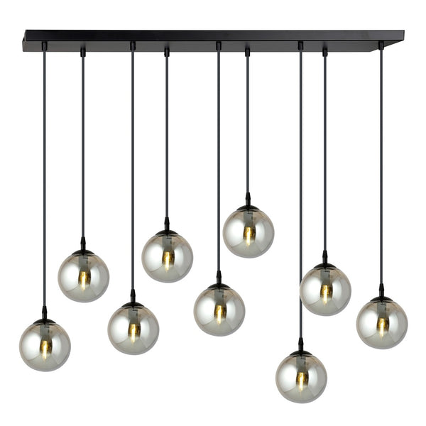 Cosmo 9-light pendant, black, graphite glass