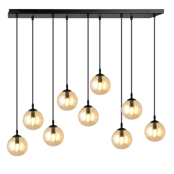 Cosmo 9-light pendant, black, amber glass