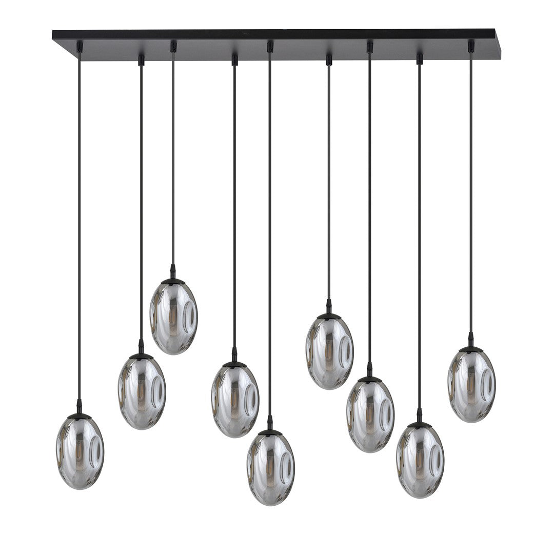 Astral 9-light pendant, black, graphite glass