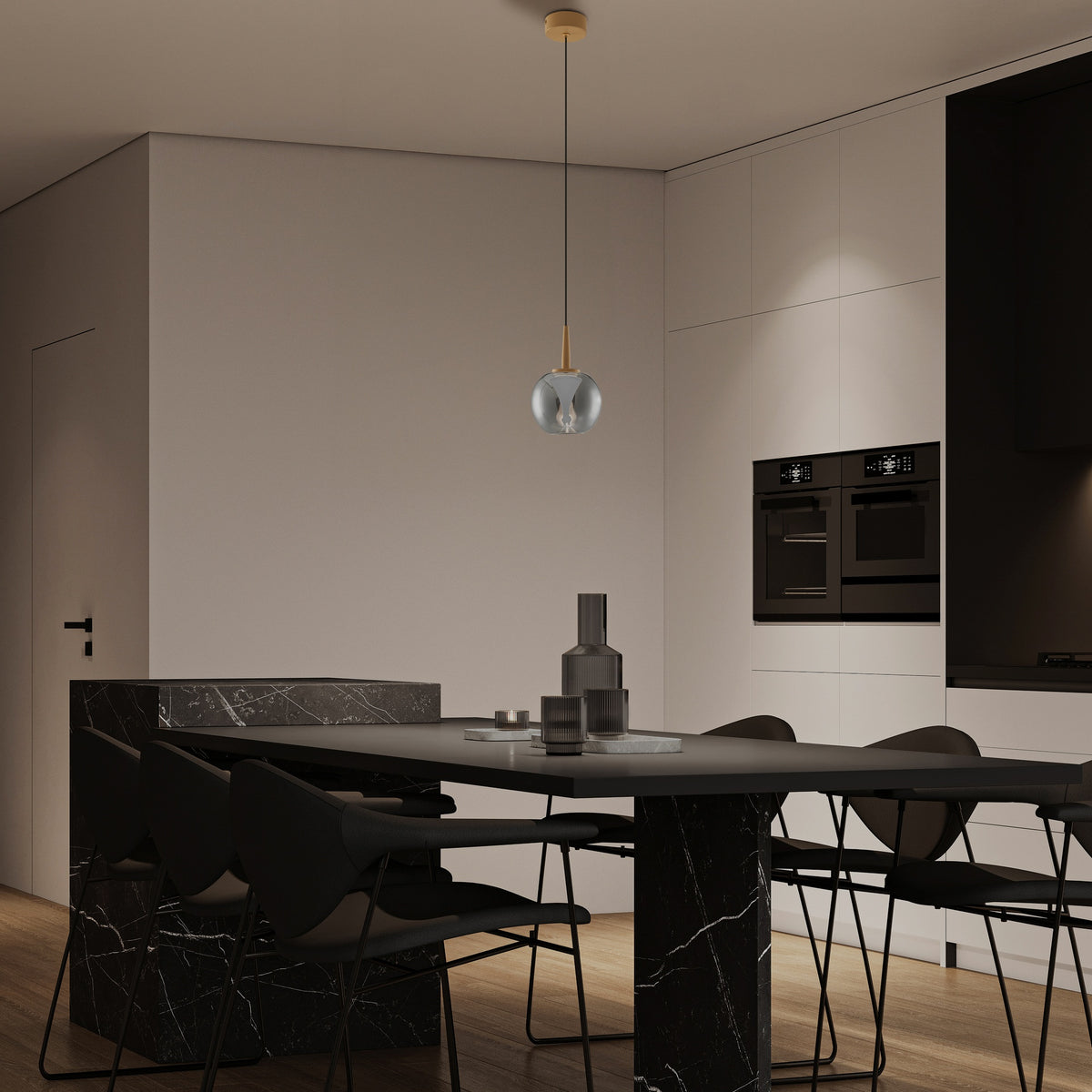 Suspension LED Andromeda dorée, verre chromé