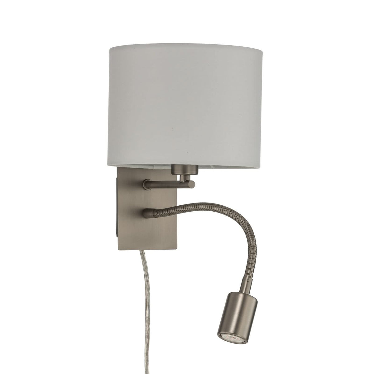 Applique murale Florens en tissu, blanc et nickel mat, hauteur 23,5 cm