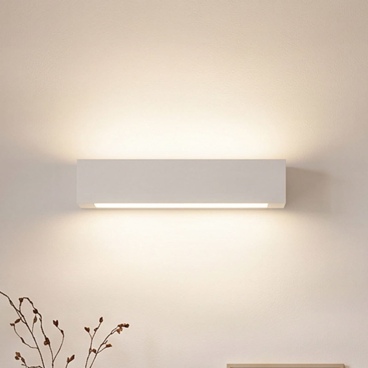 Applique murale Arya en plâtre, blanc, 2 lumières, hauteur 7 cm