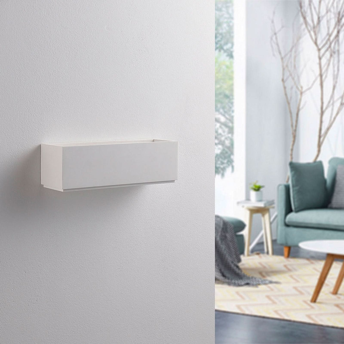 Applique murale Lidby Benno en plâtre, blanc, 2 lumières, hauteur 9 cm