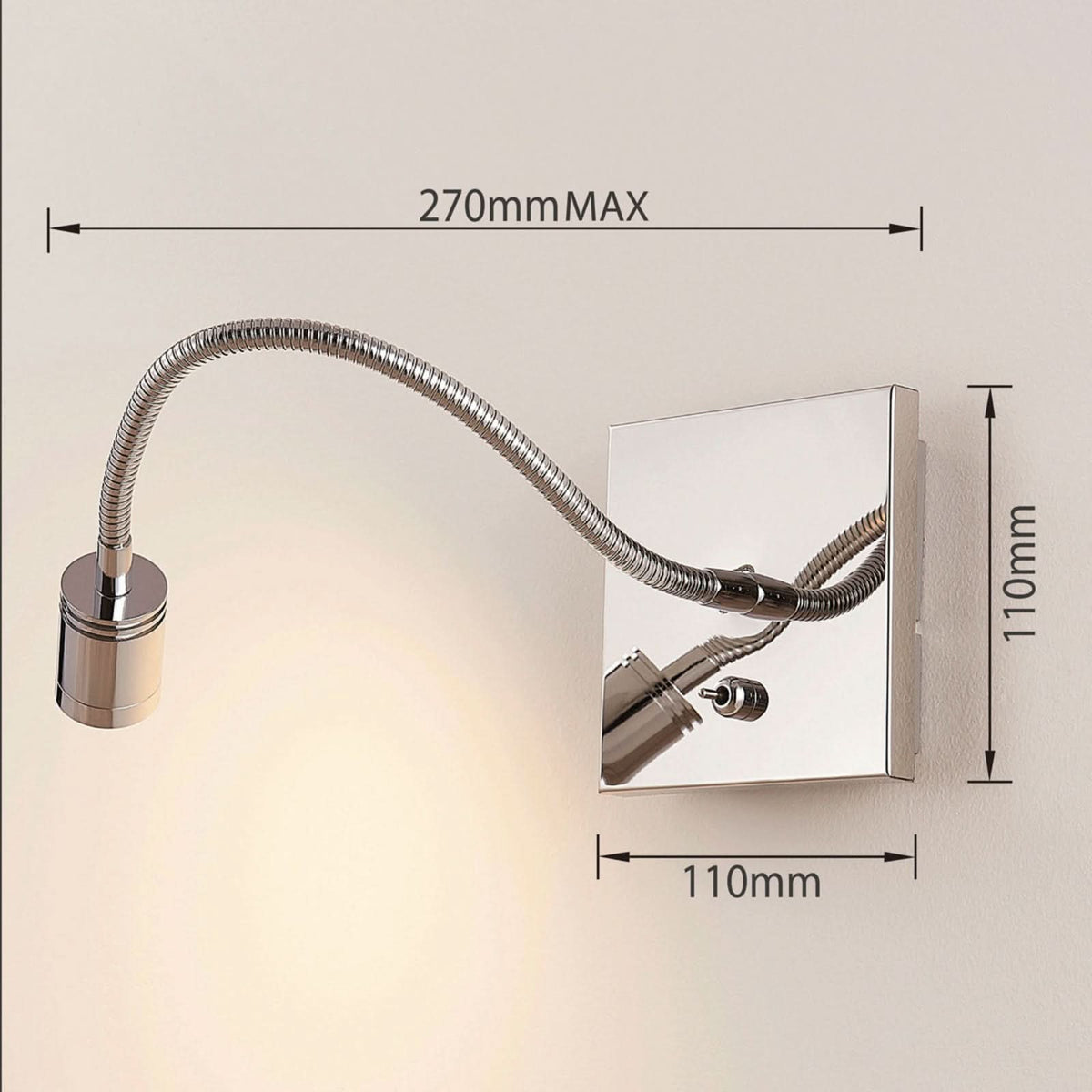 Applique murale LED Berfin en métal, chromé et transparent, hauteur 11 cm